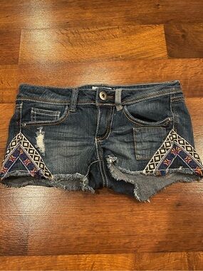 Vintage Y2K Mudd Denim Micro Shorts Tribal Boho Festival Low Rise Womens Size 1